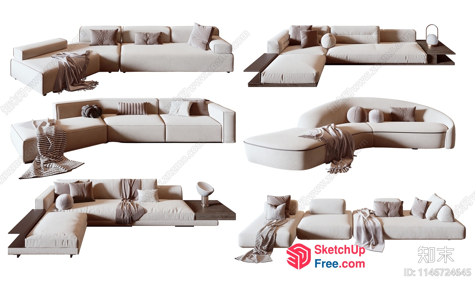 Modern White L-Shaped Sofa Designs 3D SketchUp File