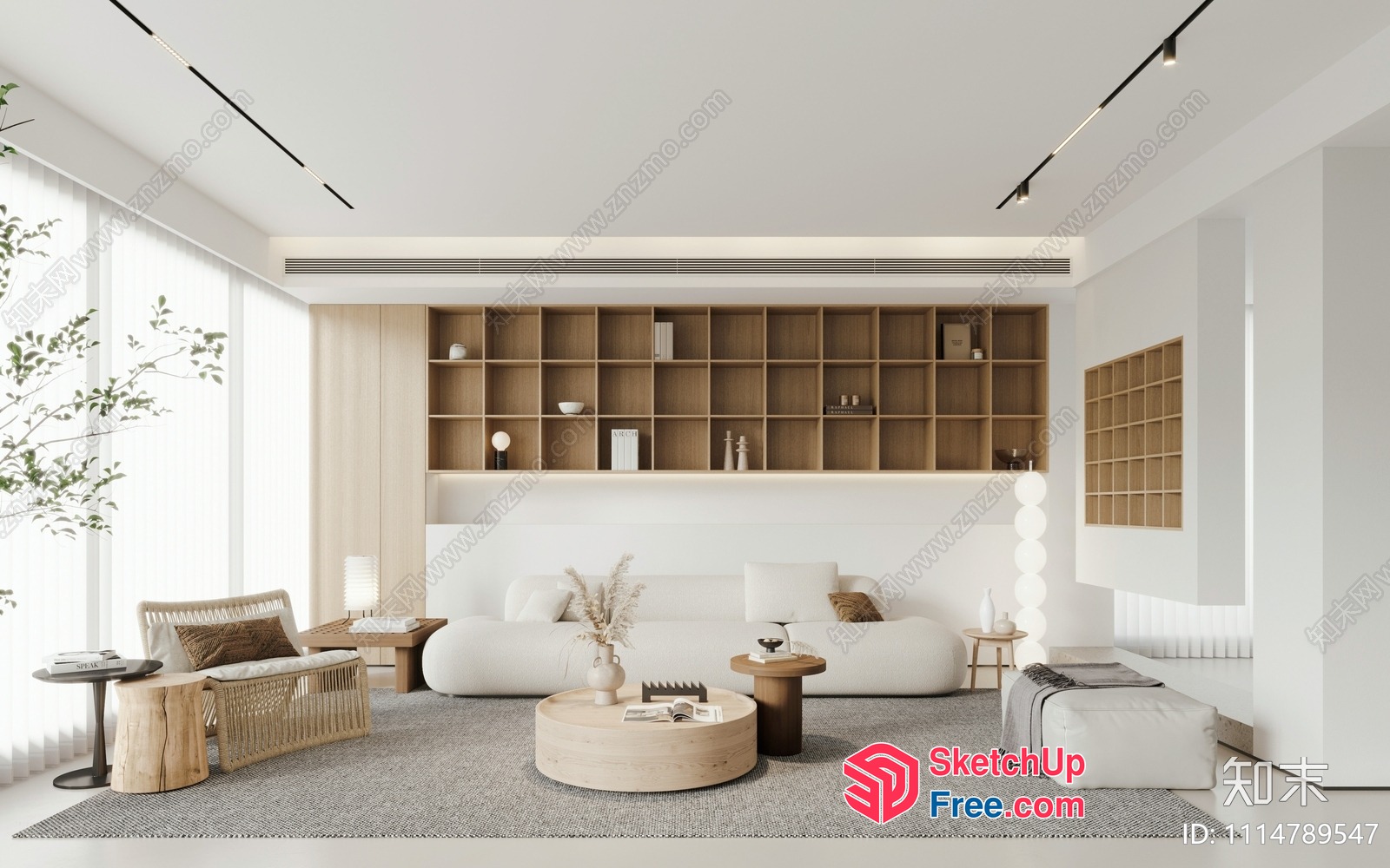 Modern Minimalist Living Room With Natural Wood Accents 3D SketchUp File
