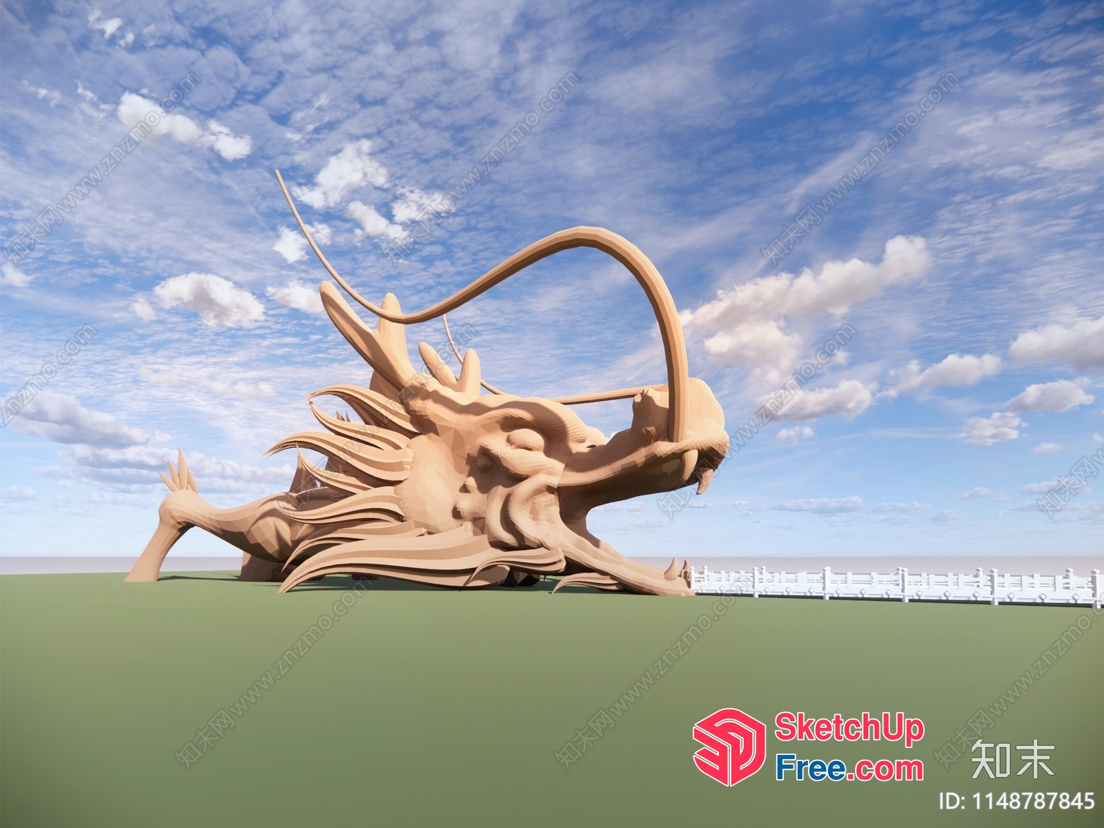 Dragon Sculpture In A Field 3D SketchUp File