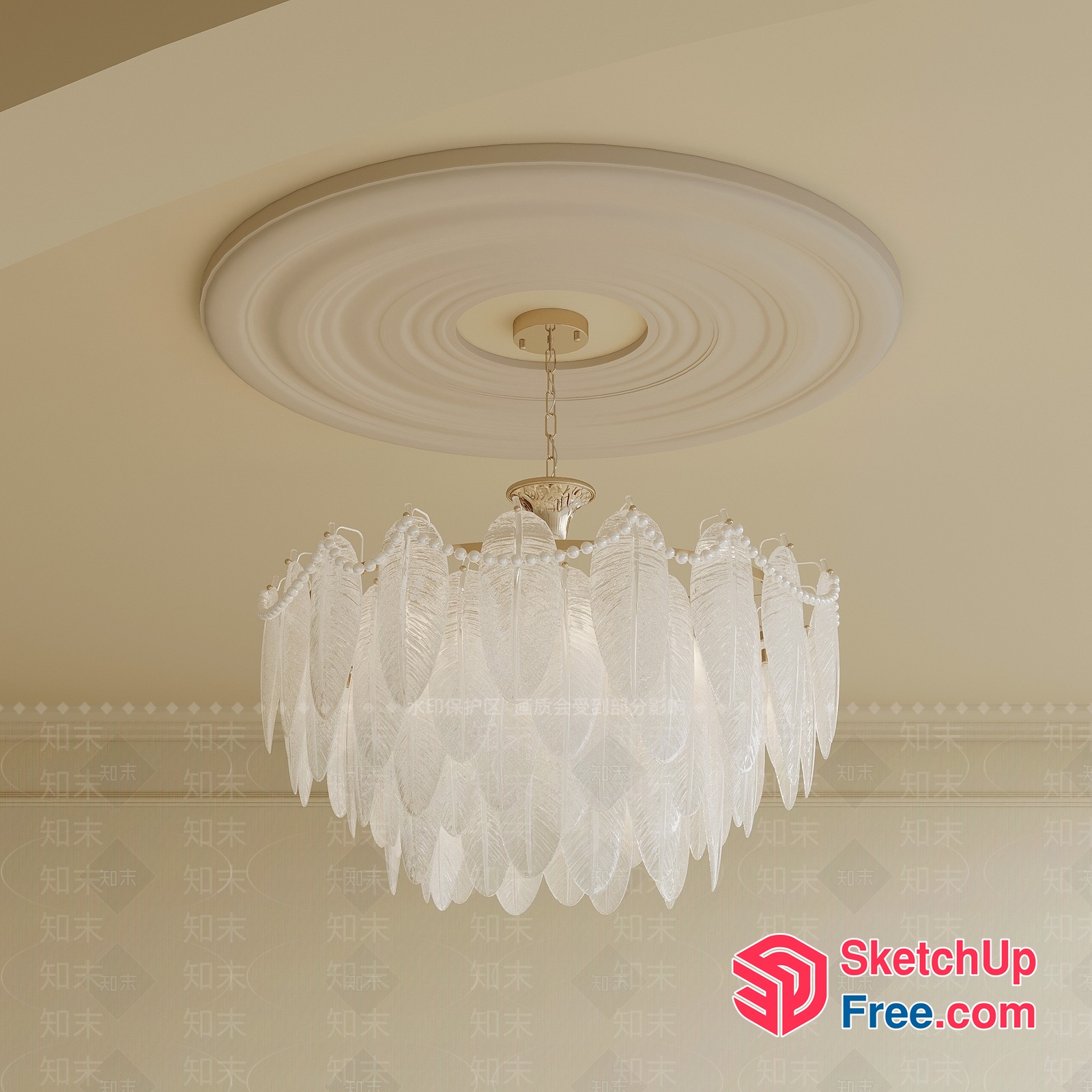 Elegant Feather Chandelier Lighting Fixture 3D SketchUp File