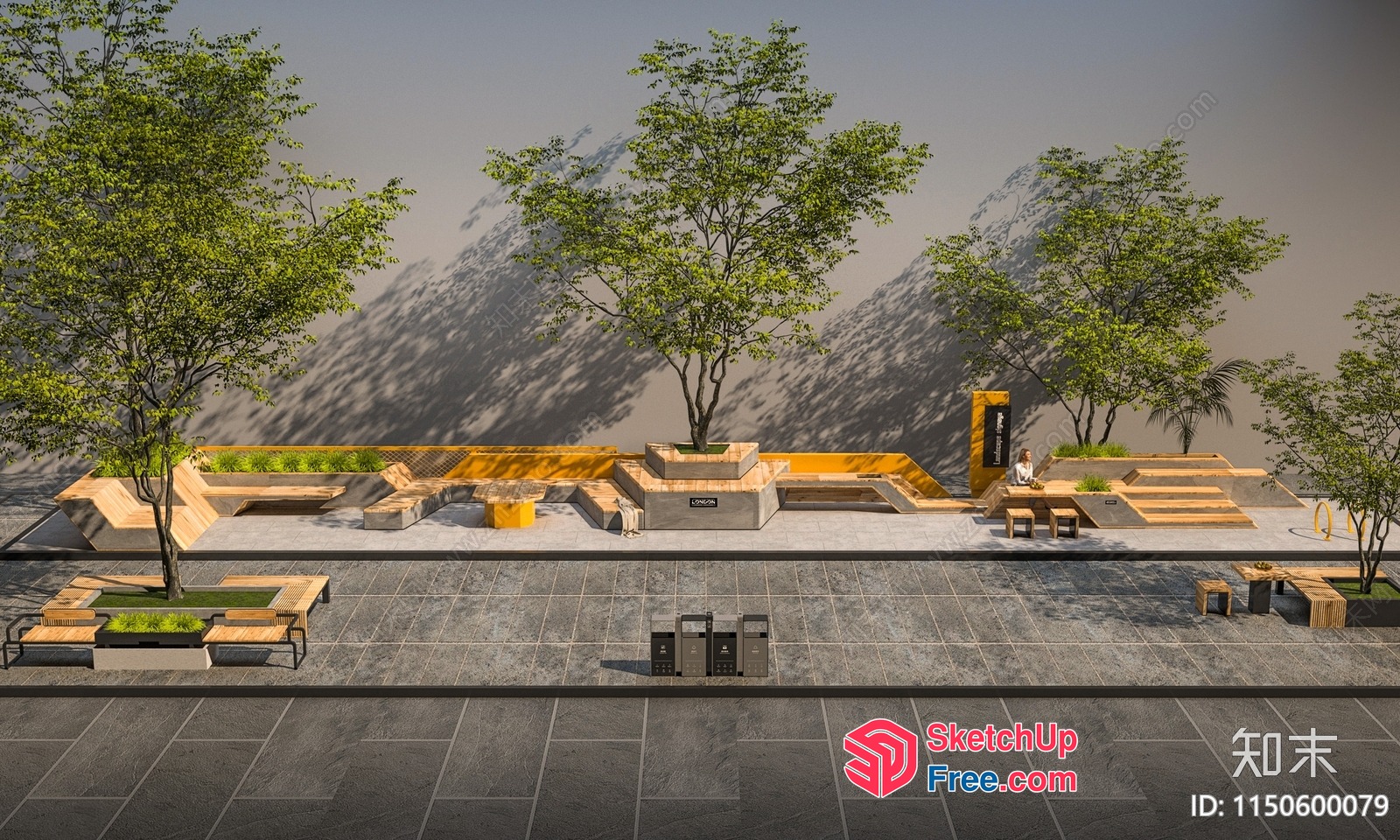 Outdoor Furniture Collection With Trees And Benches 3D SketchUp File