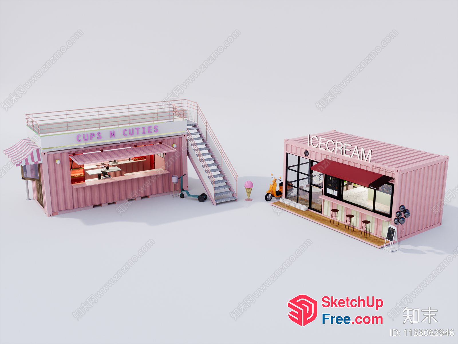 Ice Cream Shop With Stairs And Scooters 3D SketchUp File