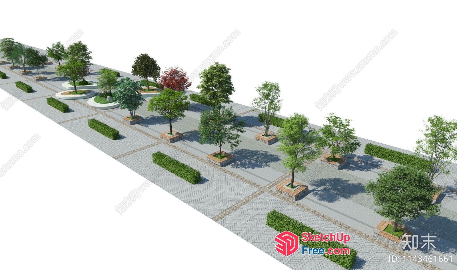 3D Rendering Of A Serene Outdoor Space With Trees And Benches 3D SketchUp File