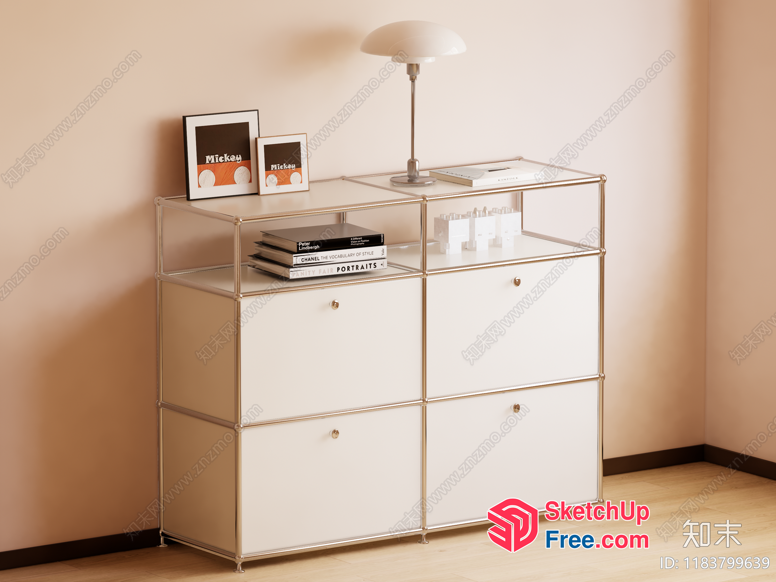 White Storage Unit With Glass Shelving And Drawers 3D SketchUp File