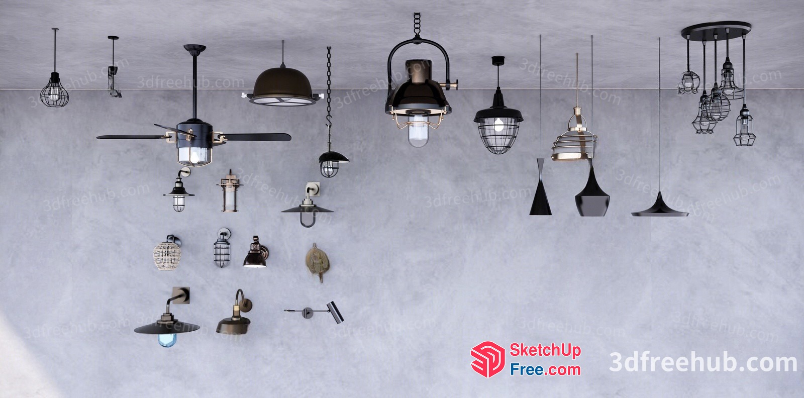 Industrial Style Lighting Fixtures Collection 3D SketchUp File