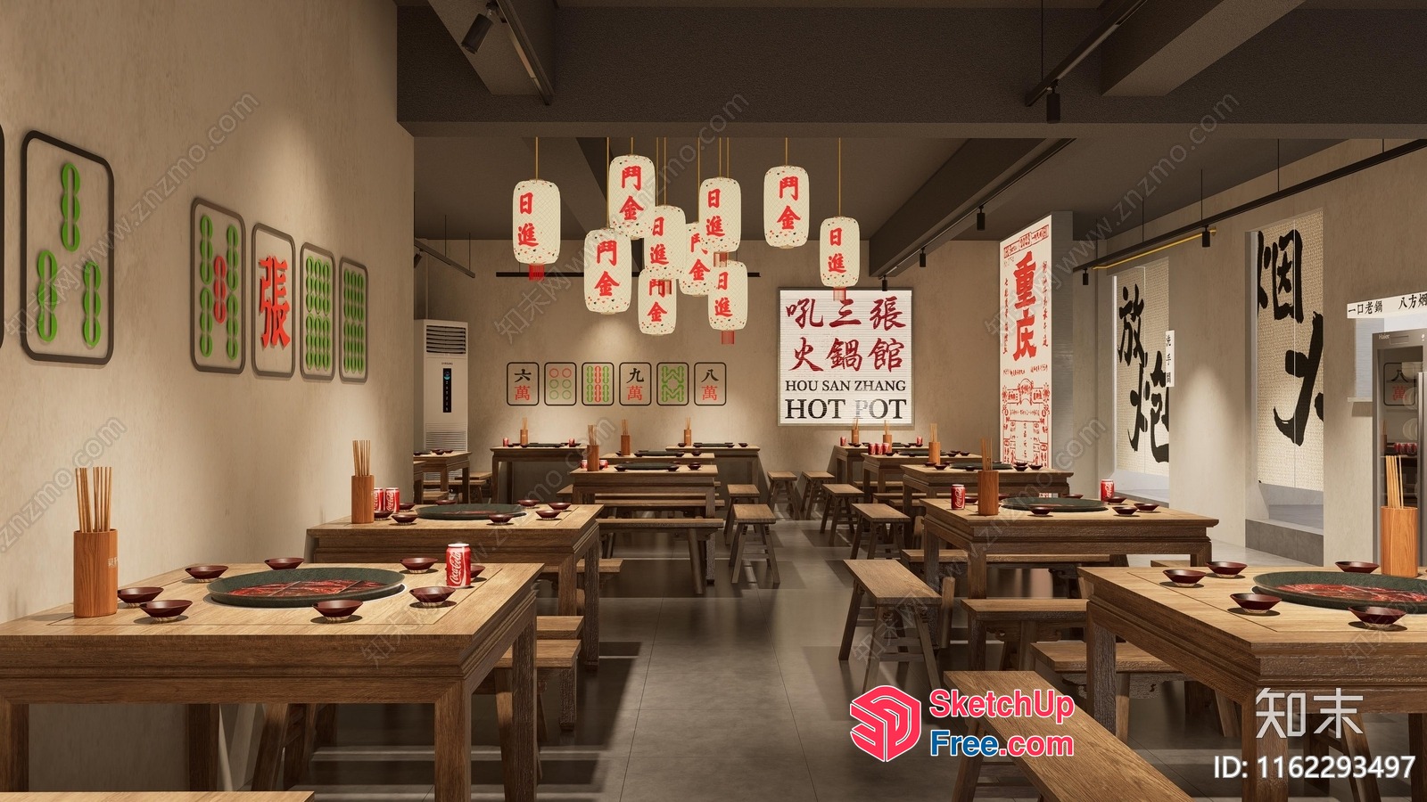 Traditional Asian Hot Pot Restaurant Interior 3D SketchUp File