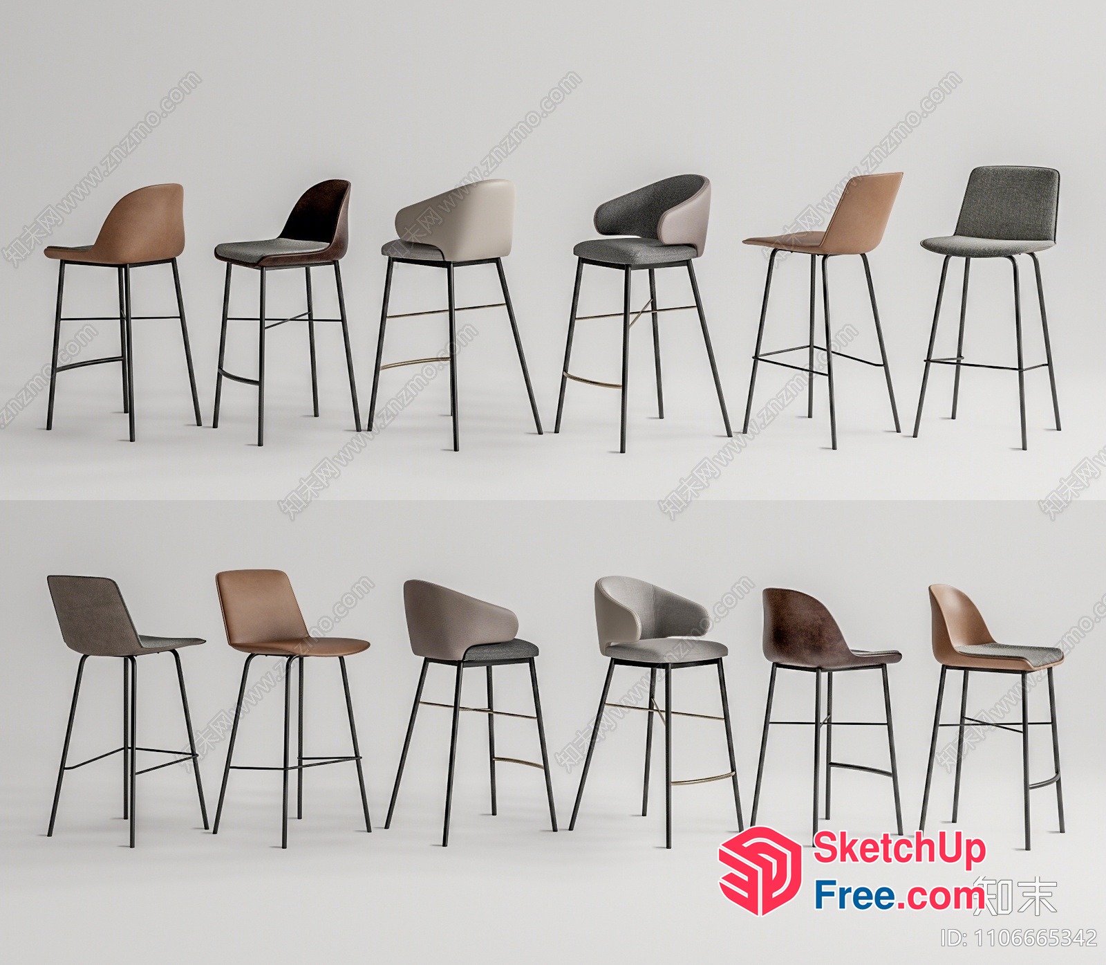 Modern Bar Stools With Sleek Metal Legs 3D SketchUp File