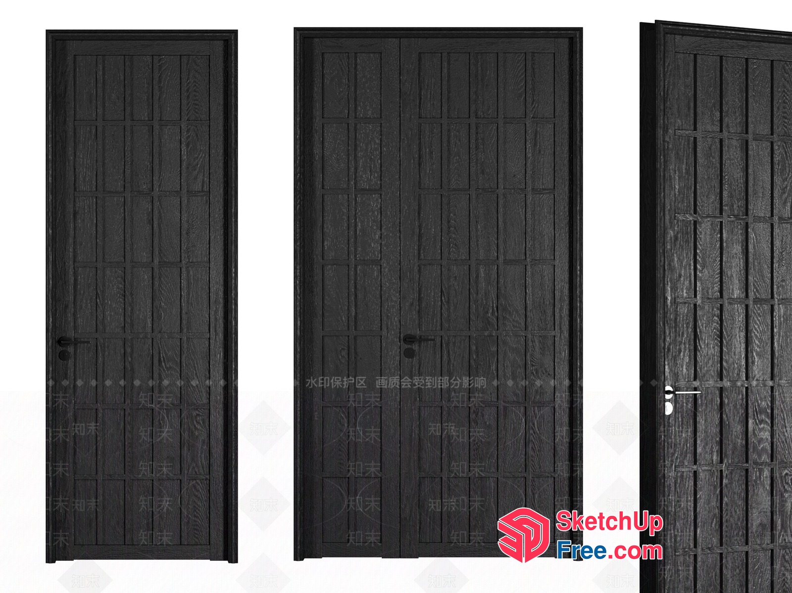 Three Black Wooden Doors 3D SketchUp File