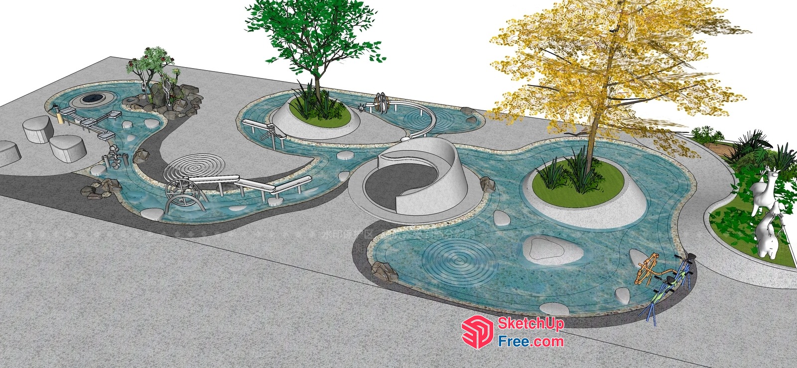 Serene Water Feature And Seating Area 3D SketchUp File