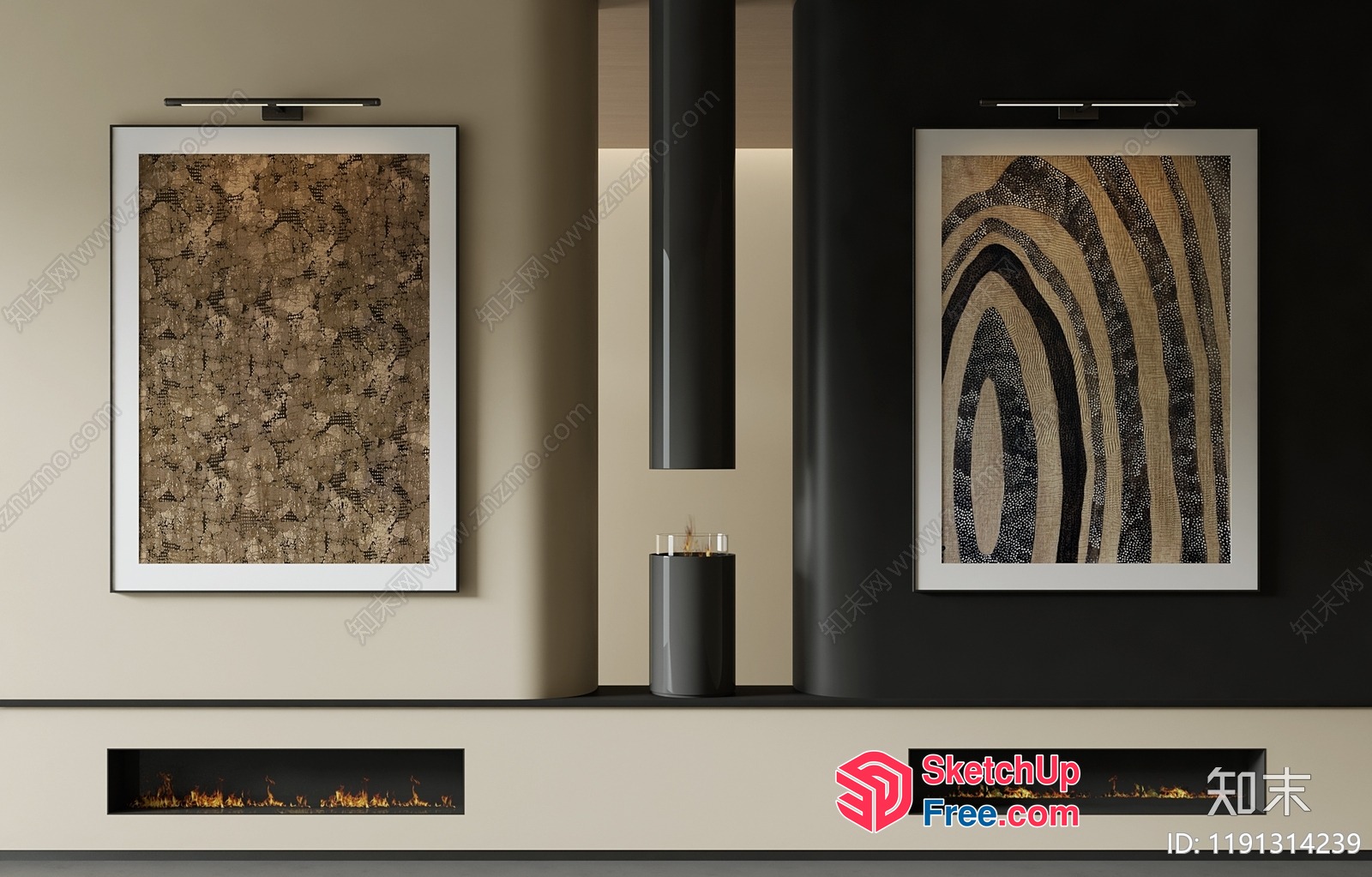 Minimalist Fireplace And Pillar Decor 3D SketchUp File