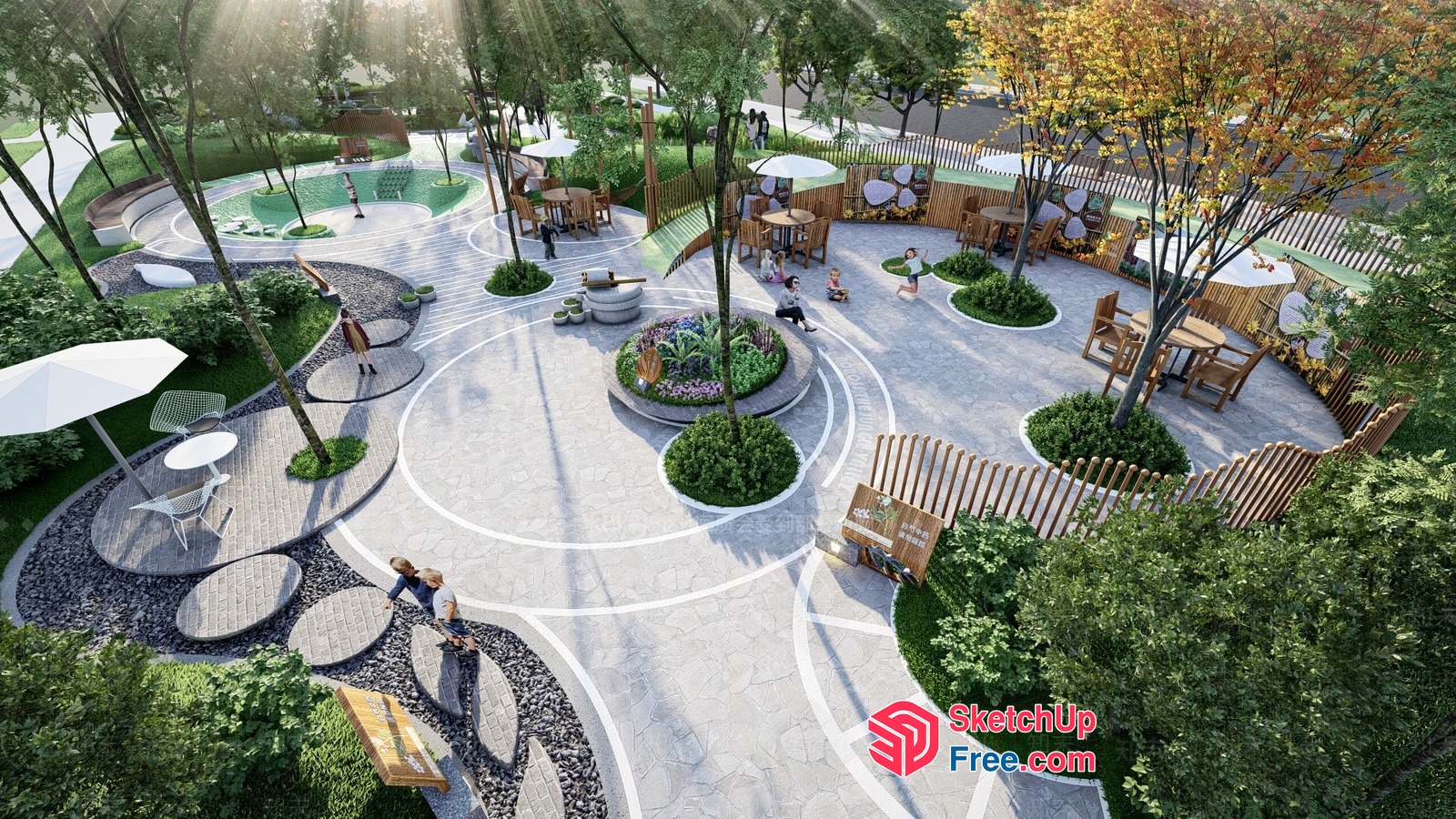 Outdoor Park With Seating And Dining Areas 3D SketchUp File