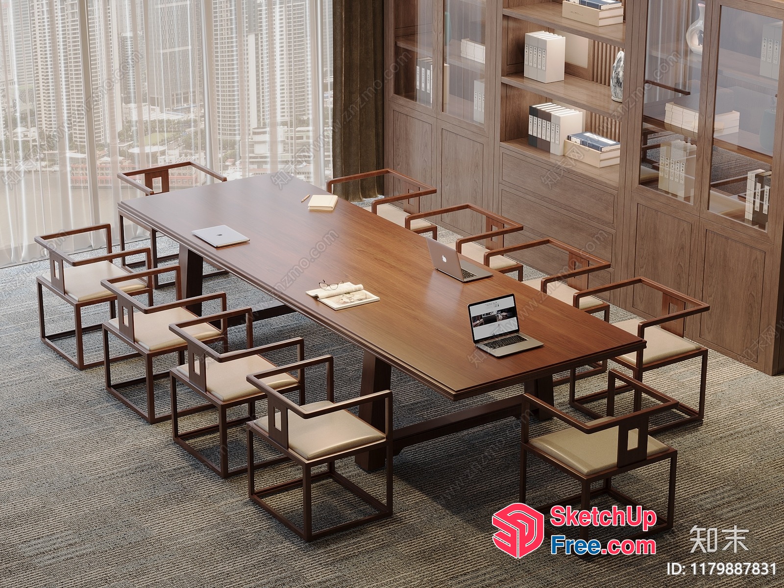 Modern Office Conference Room With Wood Table And Chairs 3D SketchUp File
