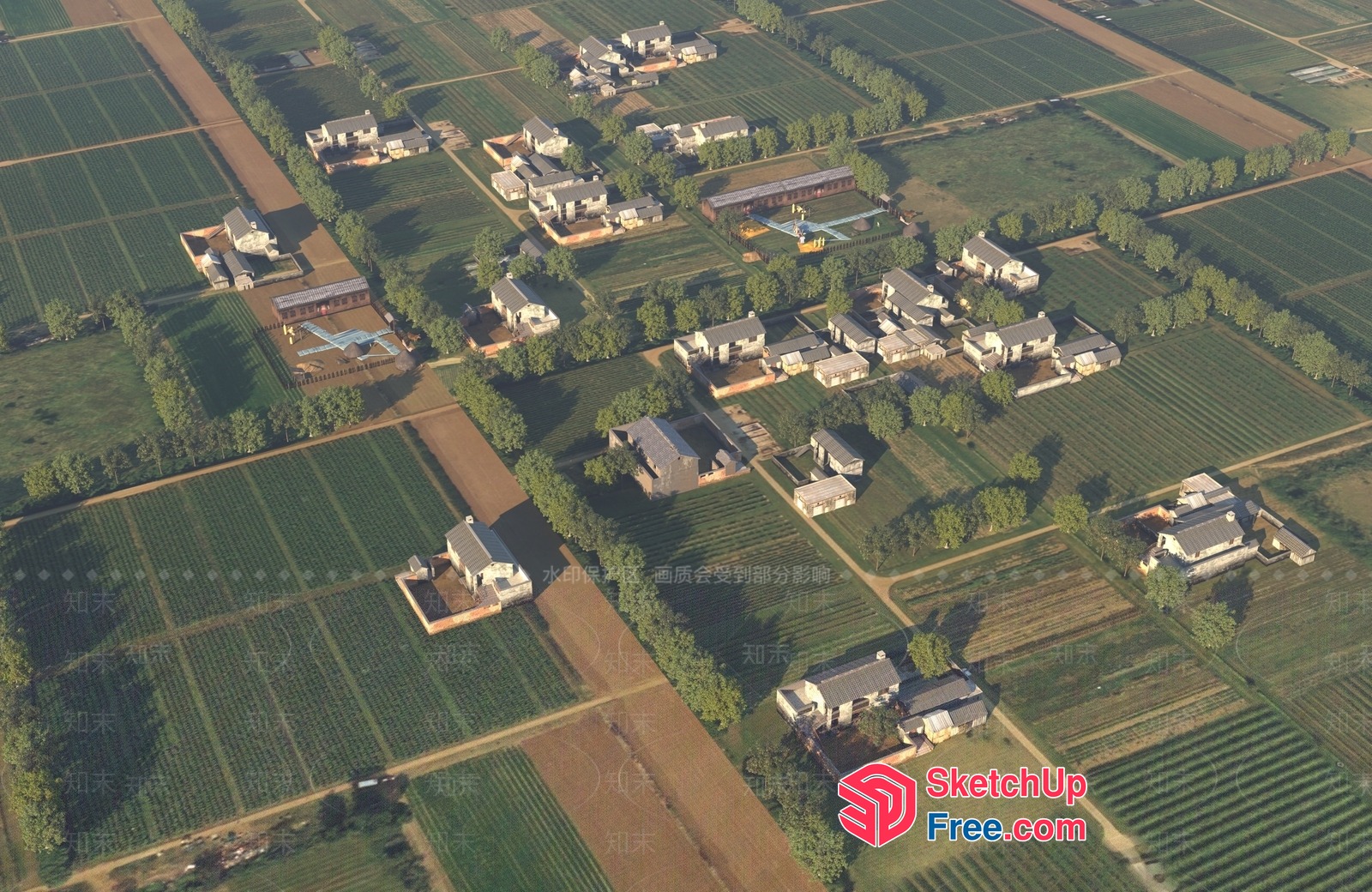 Farm With Farmhouses And Fields 3D SketchUp File