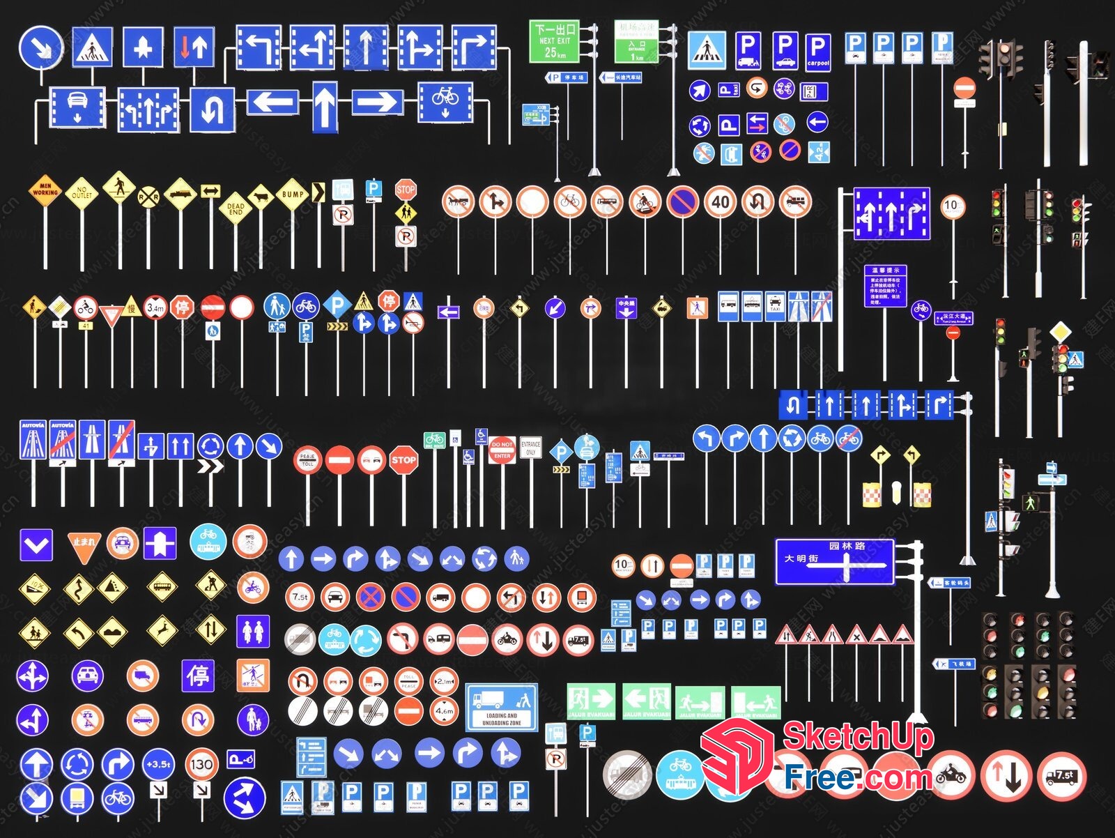 Road Signs And Traffic Symbols Collection 3D SketchUp File