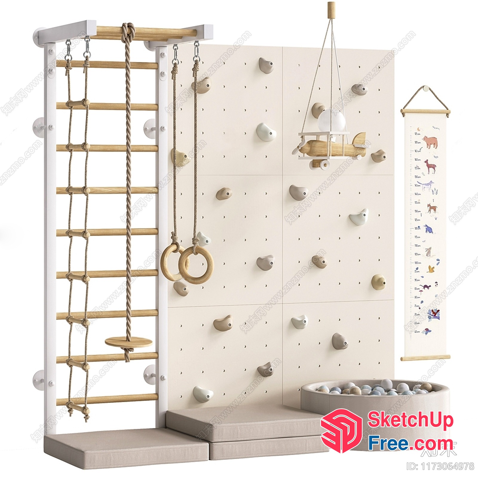 Modern Kids Playroom With Rope Ladder And Climbing Wall 3D SketchUp File