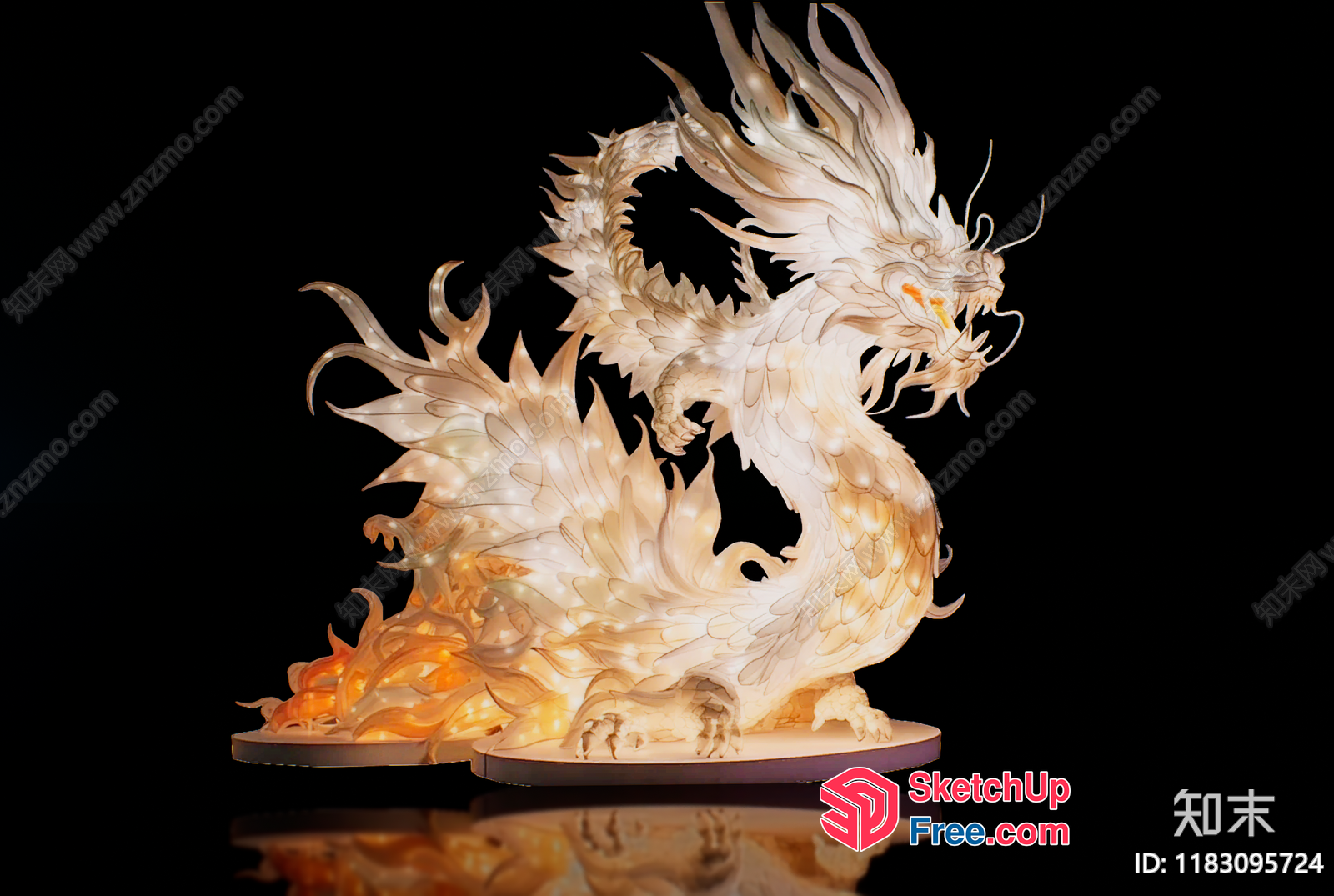 White Dragon Sculpture With Illuminated Body And Base 3D SketchUp File