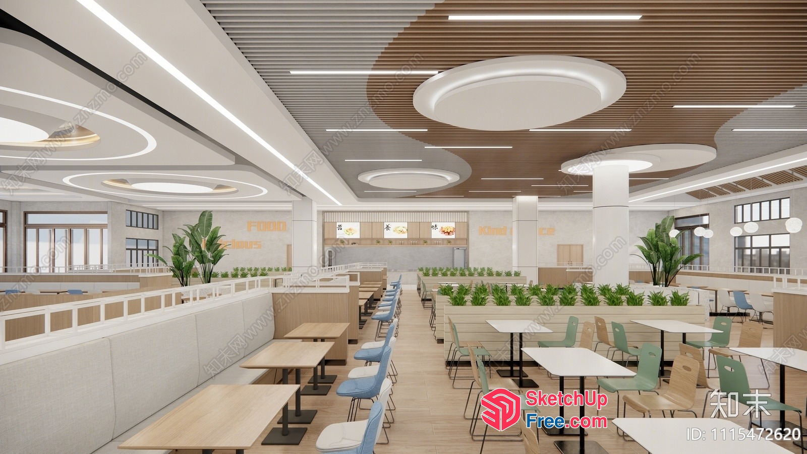 Modern Restaurant Interior With Natural Light And Greenery 3D SketchUp File