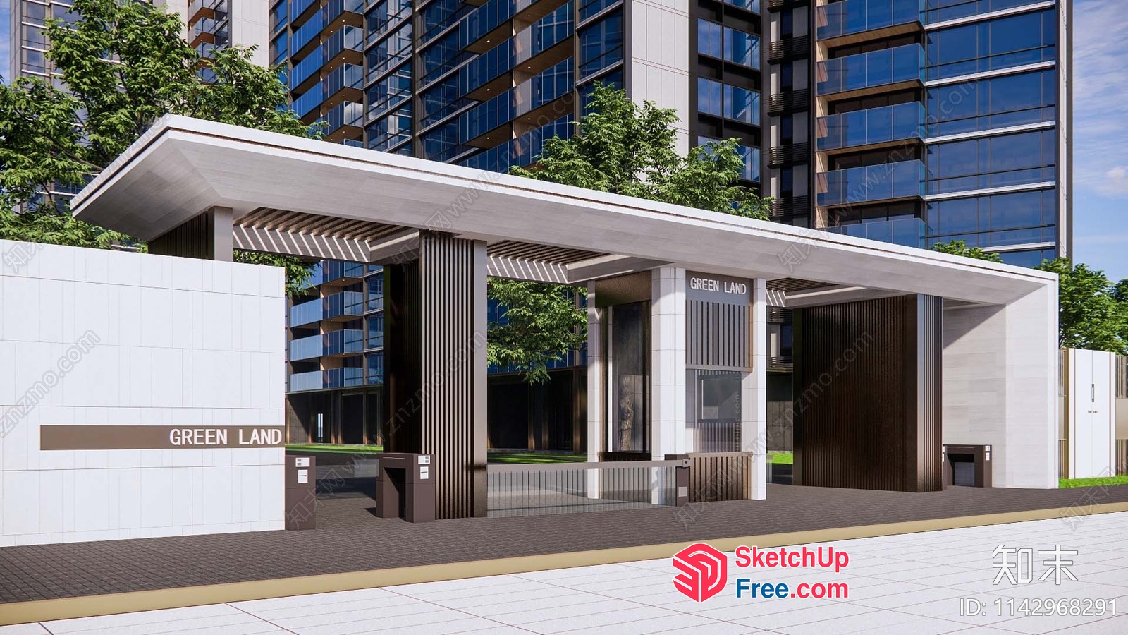 Modern Green Land Entrance 3D SketchUp File