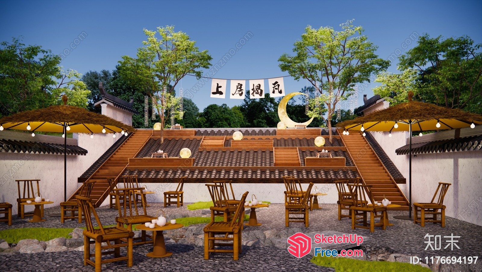 Traditional Japanese-Inspired Outdoor Seating Area 3D SketchUp File
