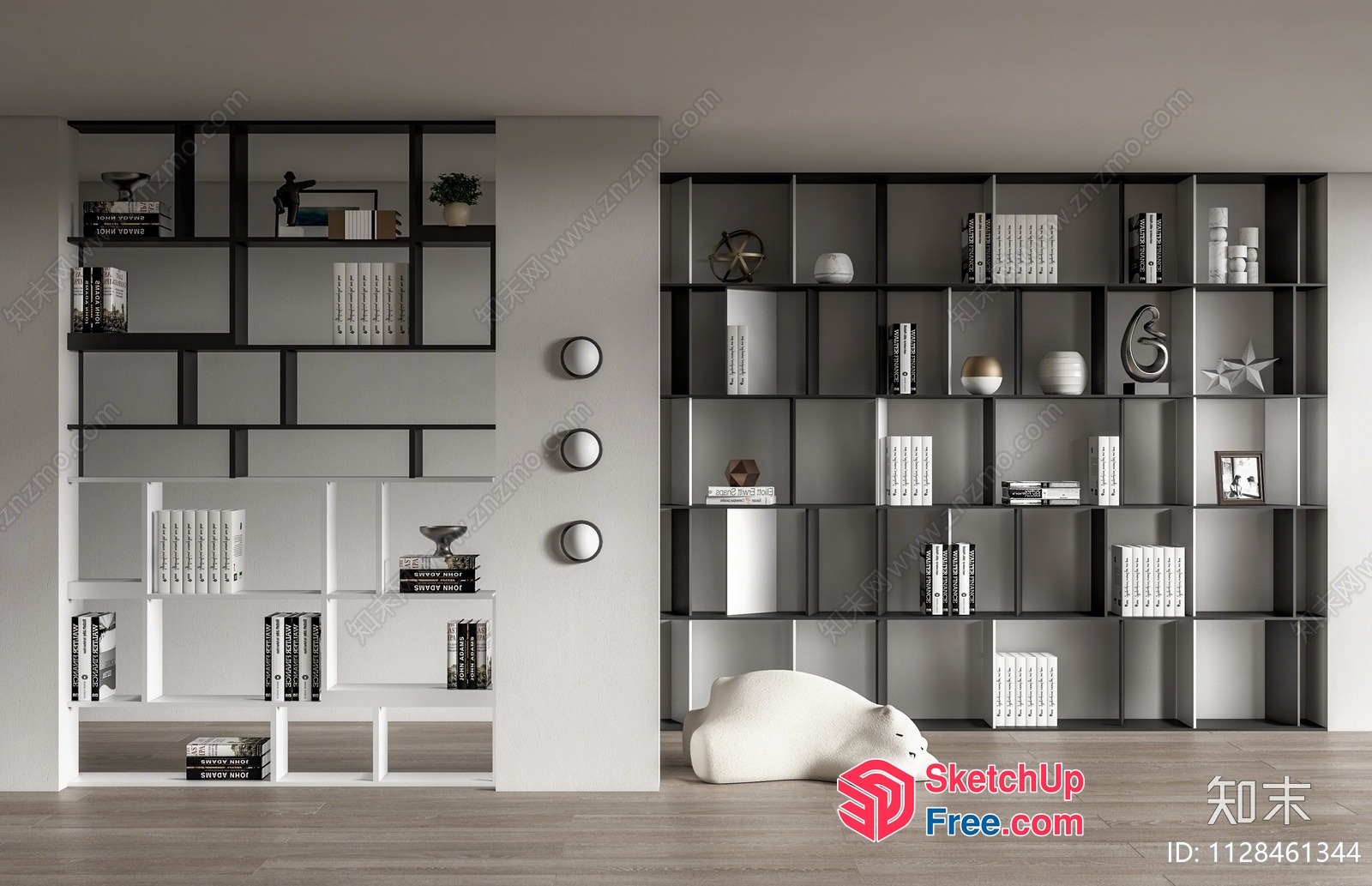 Modern Minimalist Shelving Unit With Bookcase And Decor 3D SketchUp File