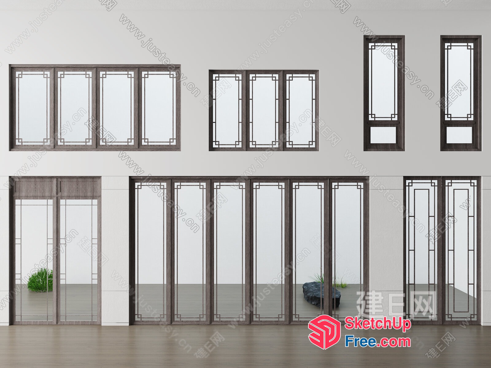 Modern Glass Window Frames With Asian-Inspired Designs 3D SketchUp File