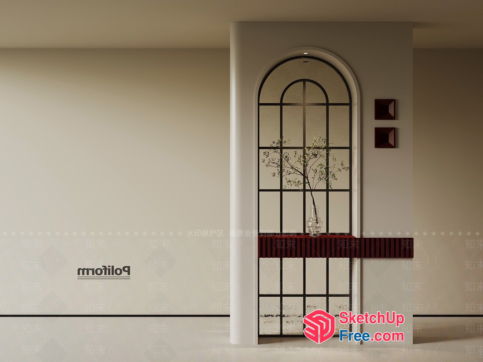Pillar With Arched Window And Shelf 3D SketchUp File