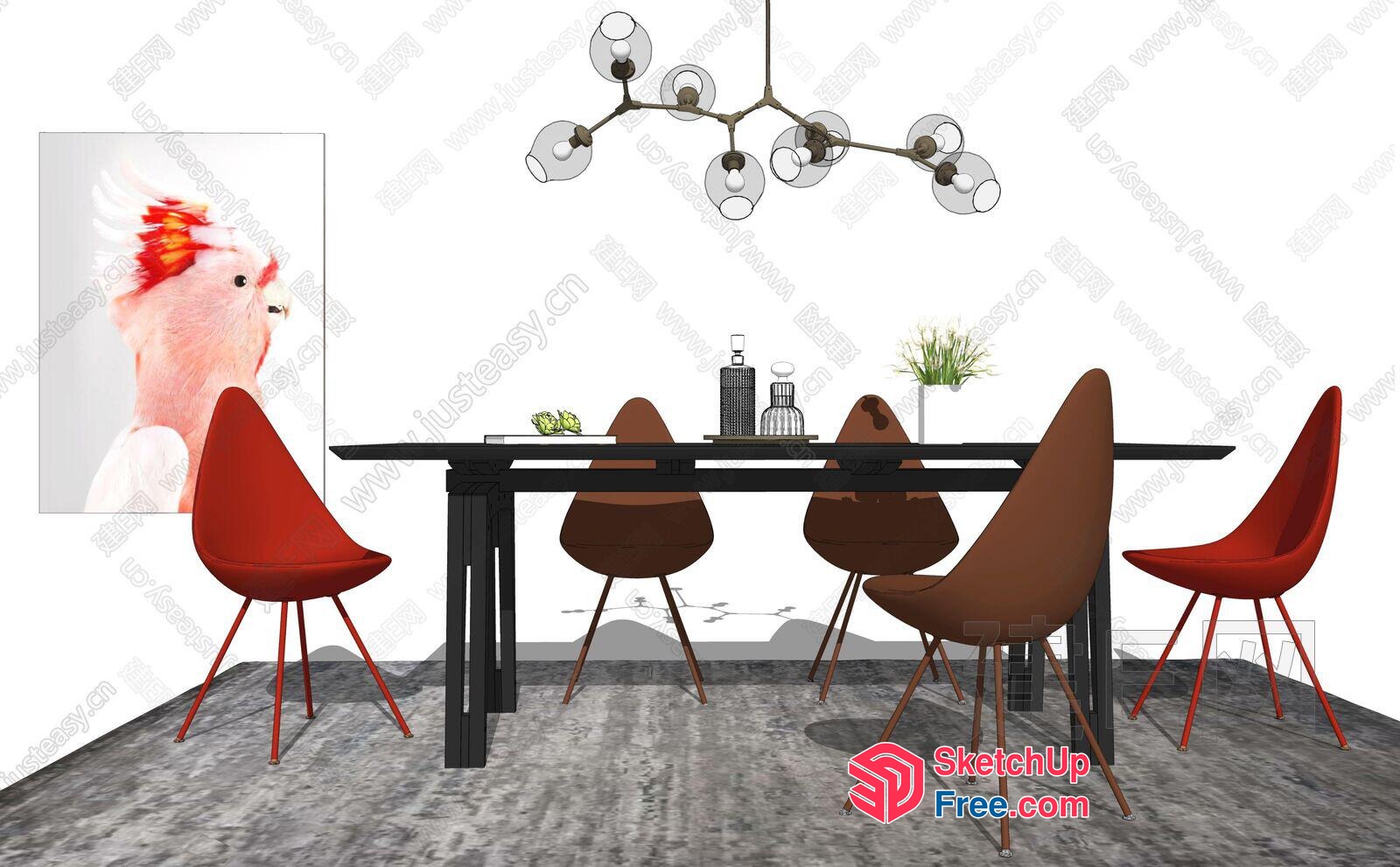 Modern Dining Room With Stylish Table And Chairs 3D SketchUp File