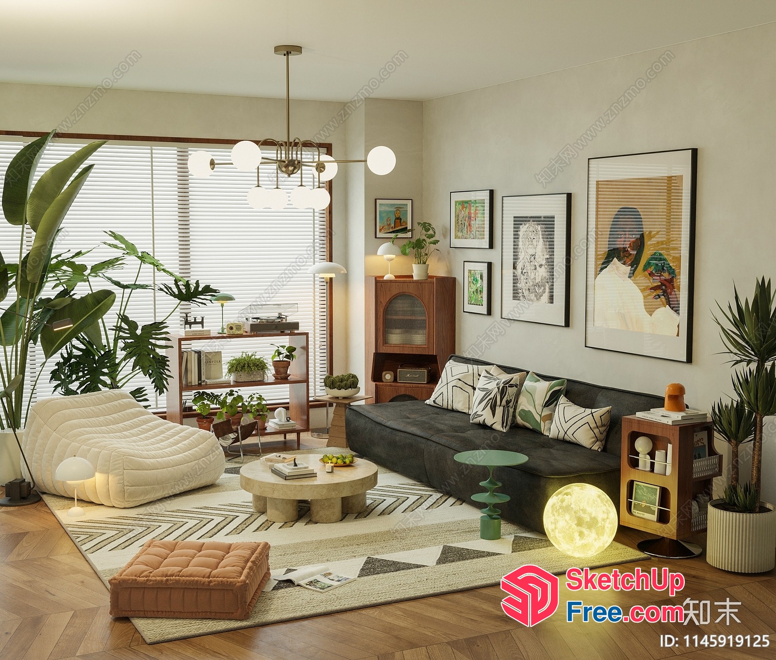 Modern Scandinavian Living Room Interior With Natural Elements 3D SketchUp File