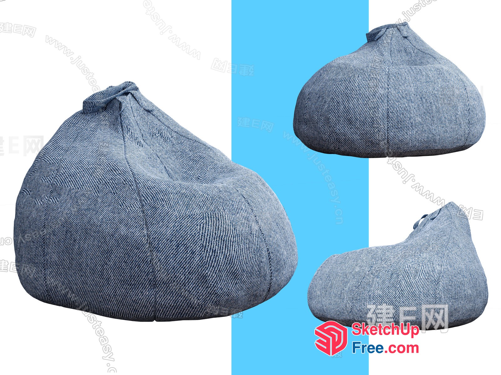 Three Denim Puff Chairs In A Studio Setting 3D SketchUp File