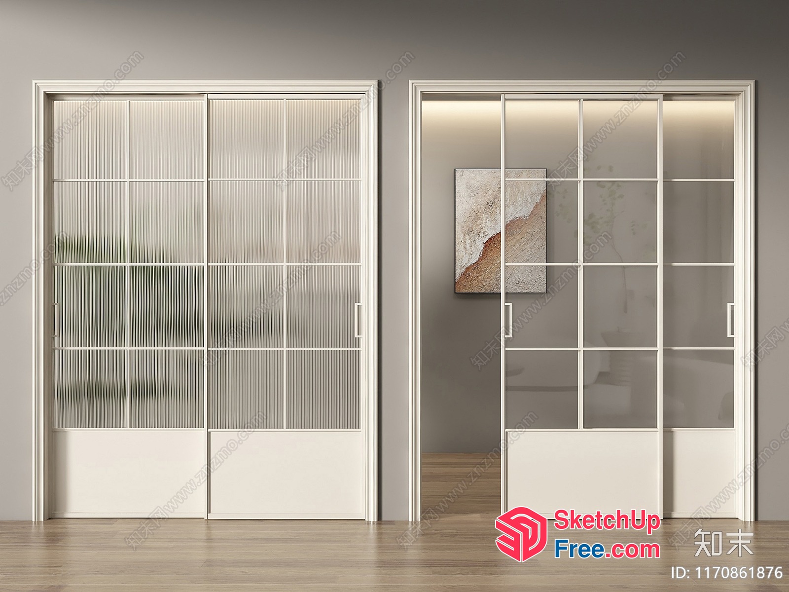 Modern Sliding Doors With Glass And Wood Accents 3D SketchUp File
