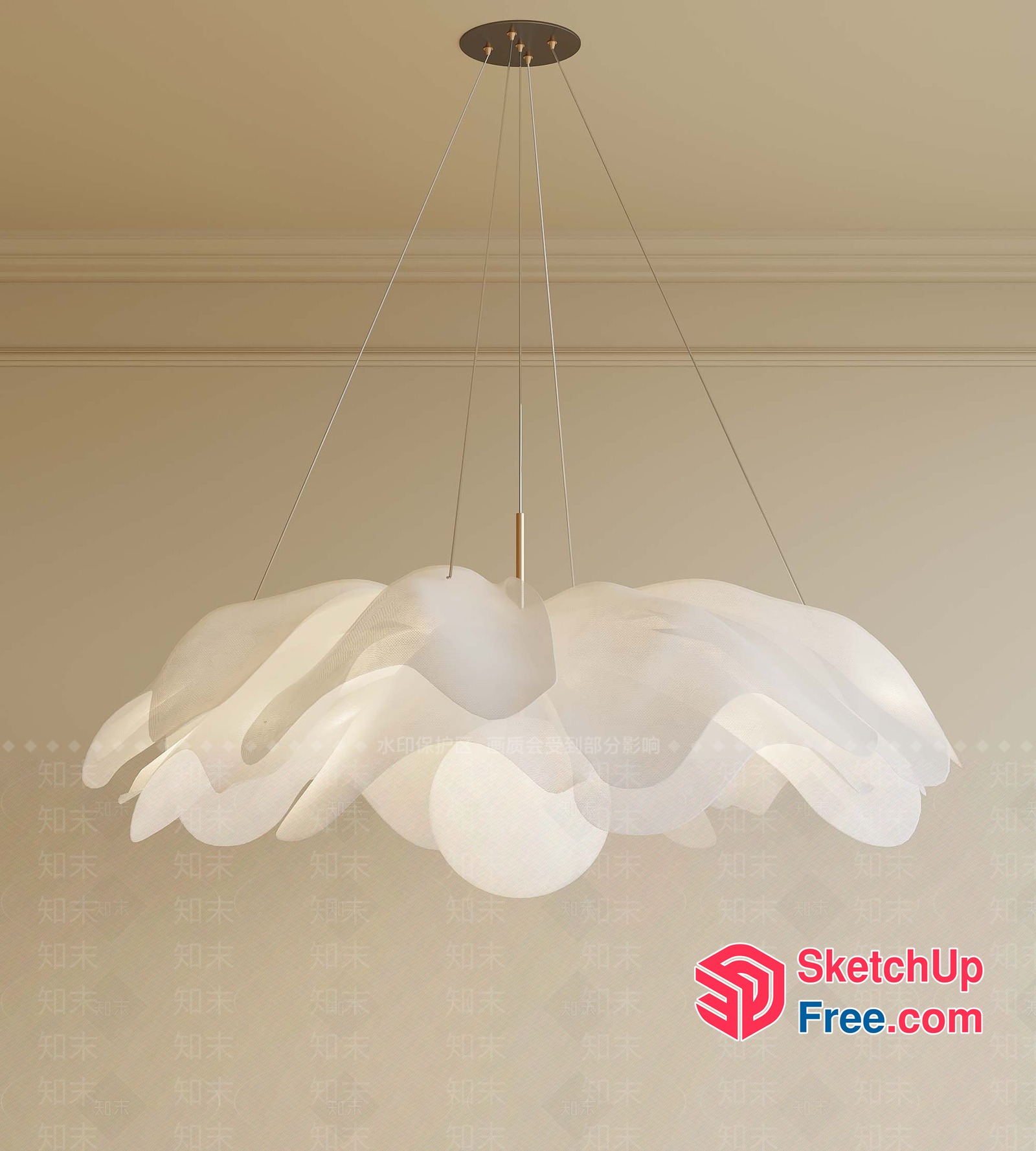 Elegant White Cloud-Shaped Chandelier 3D SketchUp File