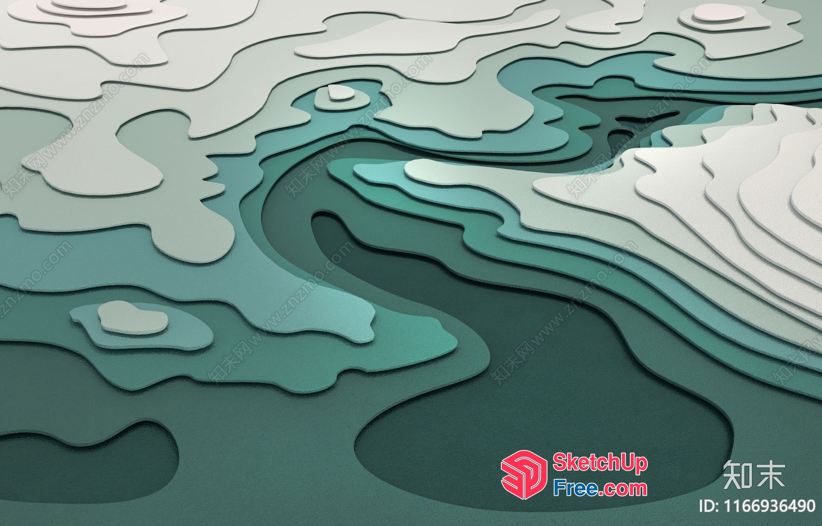 Abstract 3D Landscape Of Water And Land 3D SketchUp File