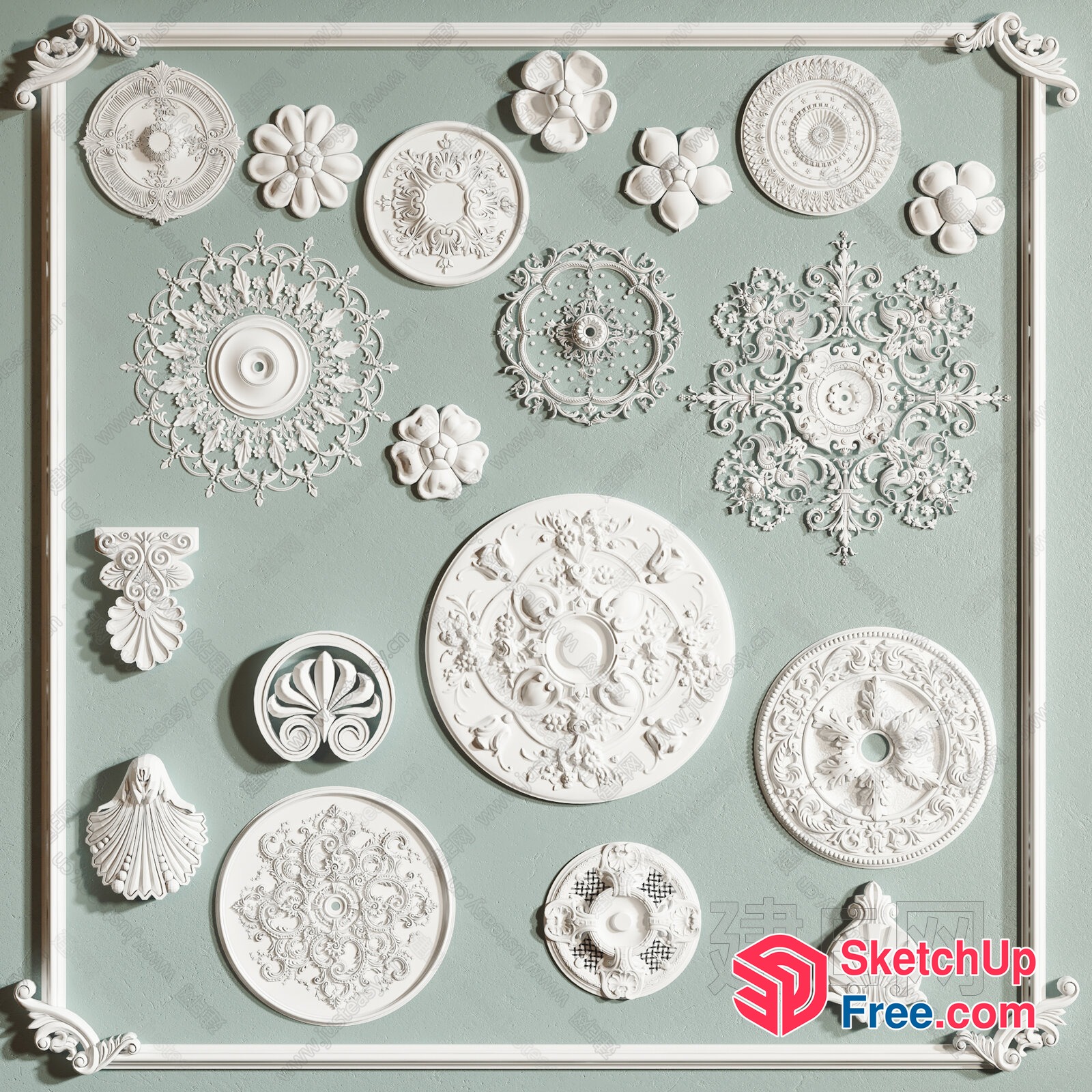 Elegant White Ornate Wall Decorations 3D SketchUp File
