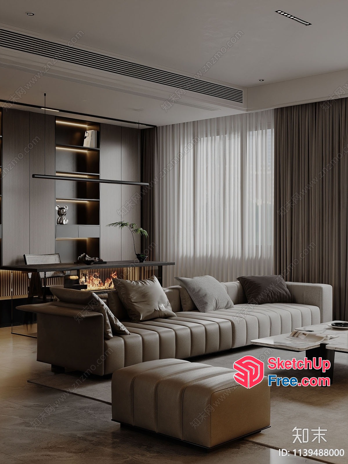 Modern Living Room With Fireplace And Sleek Furniture 3D SketchUp File