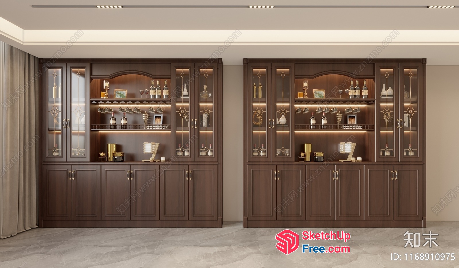Elegant Display Cabinet With Glass Doors And Soft Lighting 3D SketchUp File