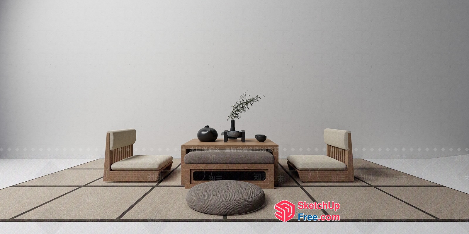 Simple Yet Elegant Japanese-Style Living Room 3D SketchUp File
