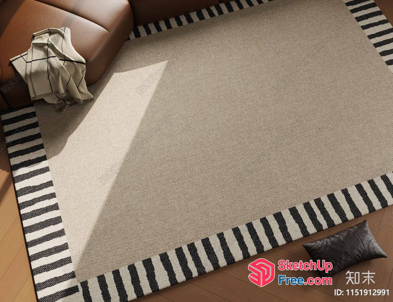 Modern Scandinavian Rug With Black And White Stripes 3D SketchUp File