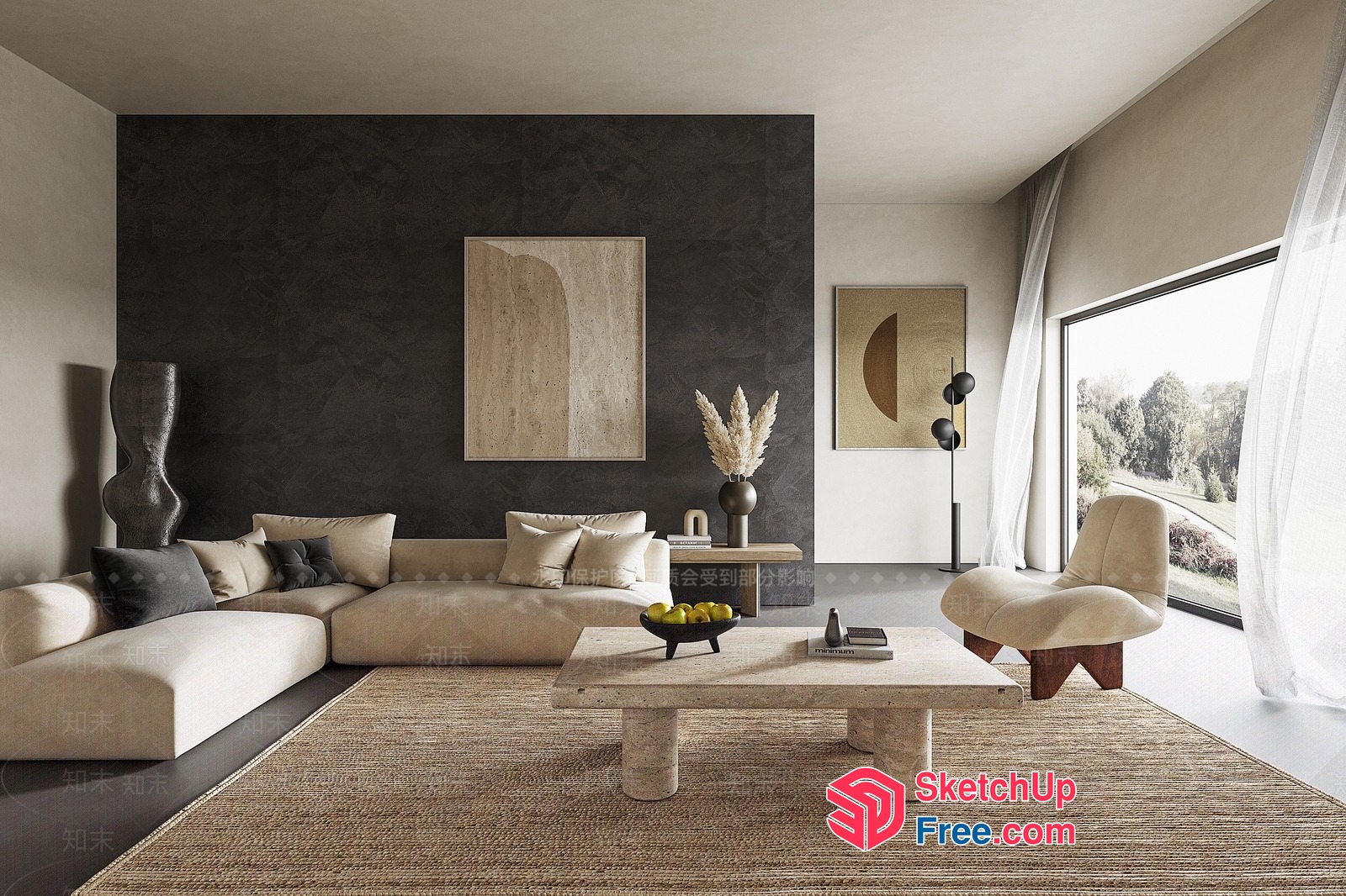 Modern Minimalist Living Room Design With Natural Elements 3D SketchUp File