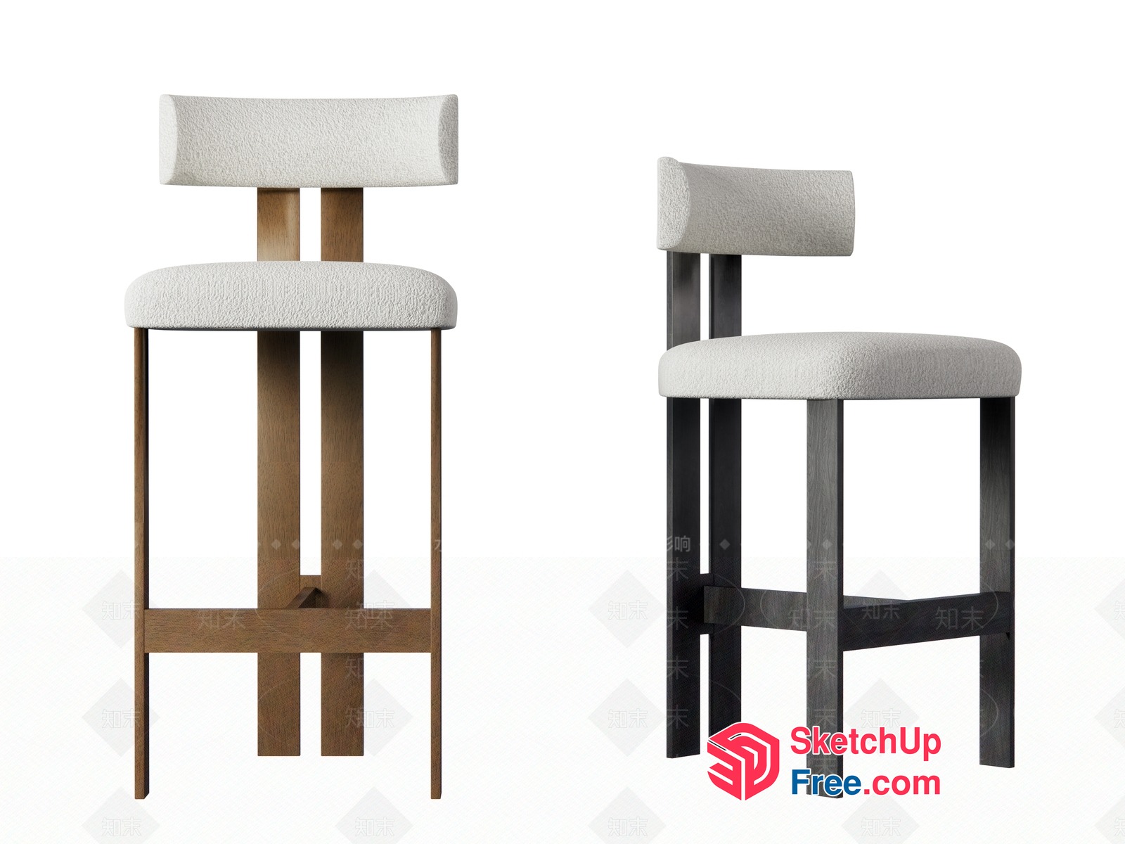 Simple Bar Stools With White Cushions 3D SketchUp File