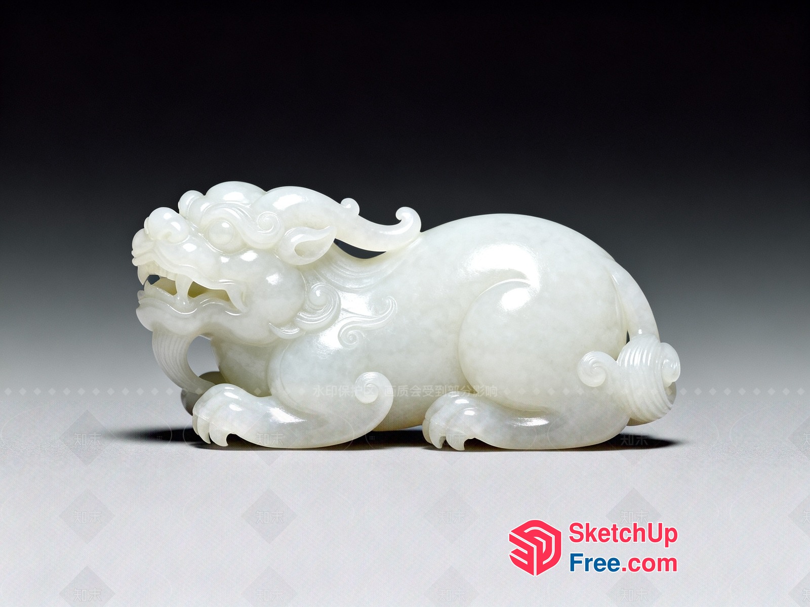 Carved White Jade Lion 3D SketchUp File