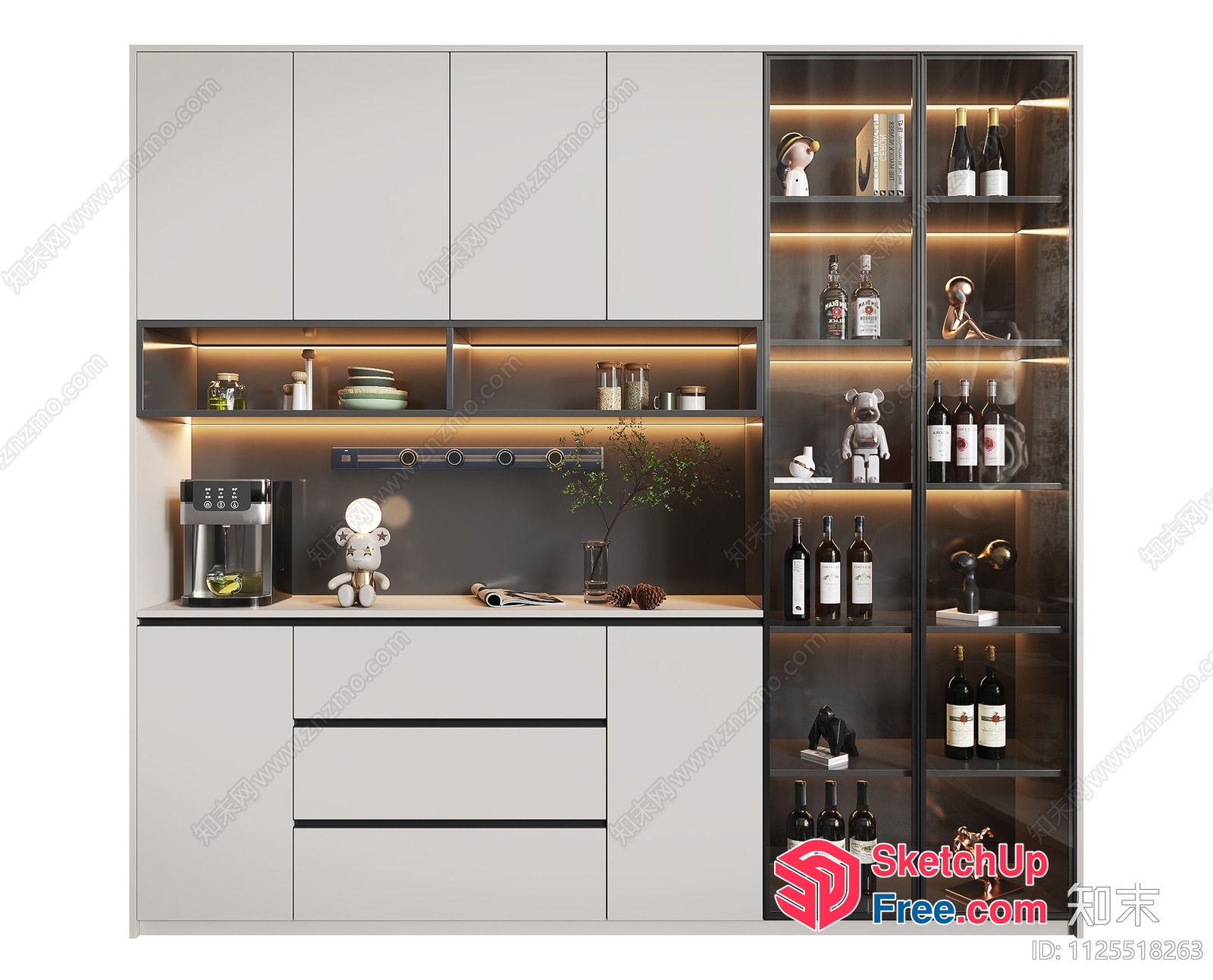 Modern Kitchen Interior With Wine Storage And Decorative Shelves 3D SketchUp File
