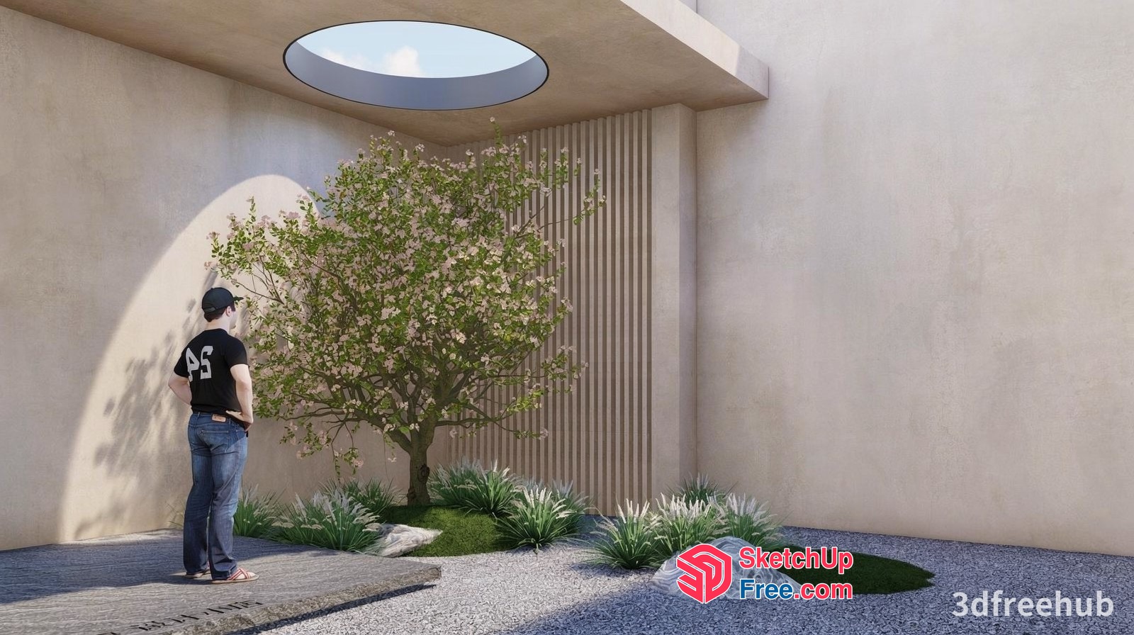 Man Standing In A Modern Garden 3D SketchUp File