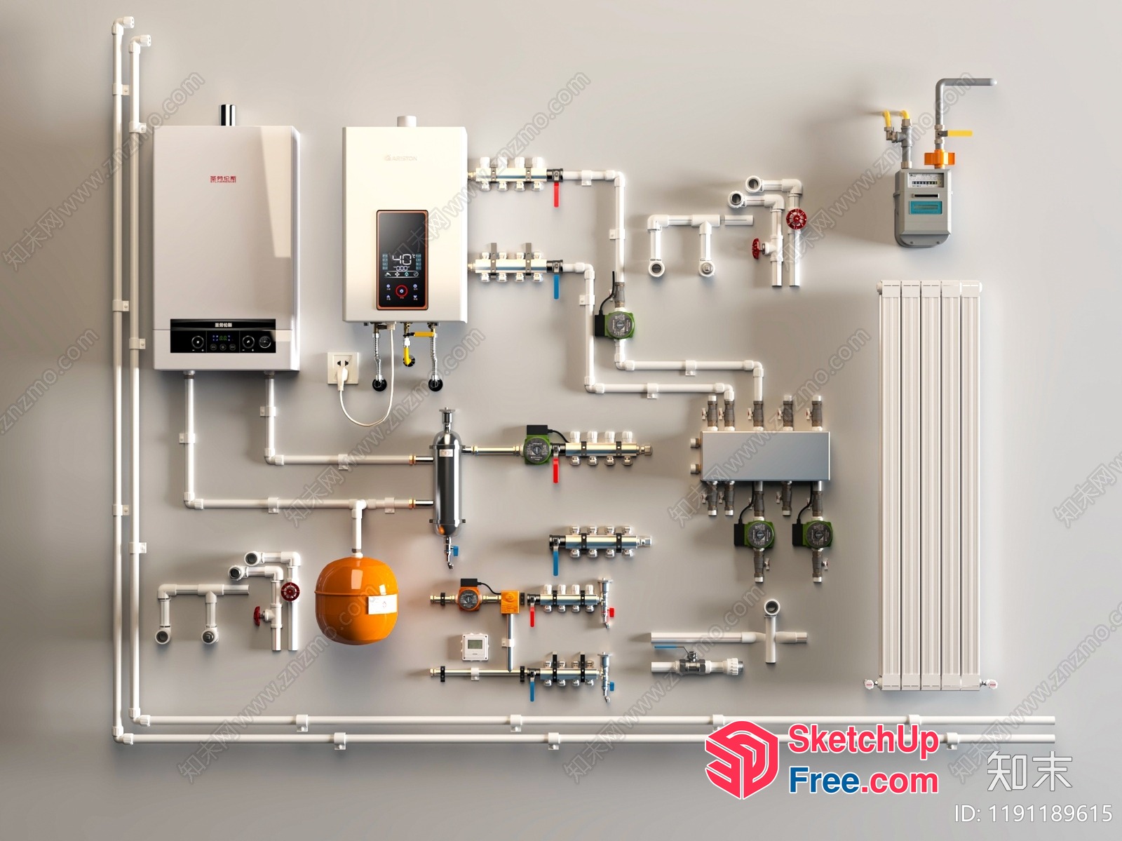 Water Heater And Radiator System 3D SketchUp File