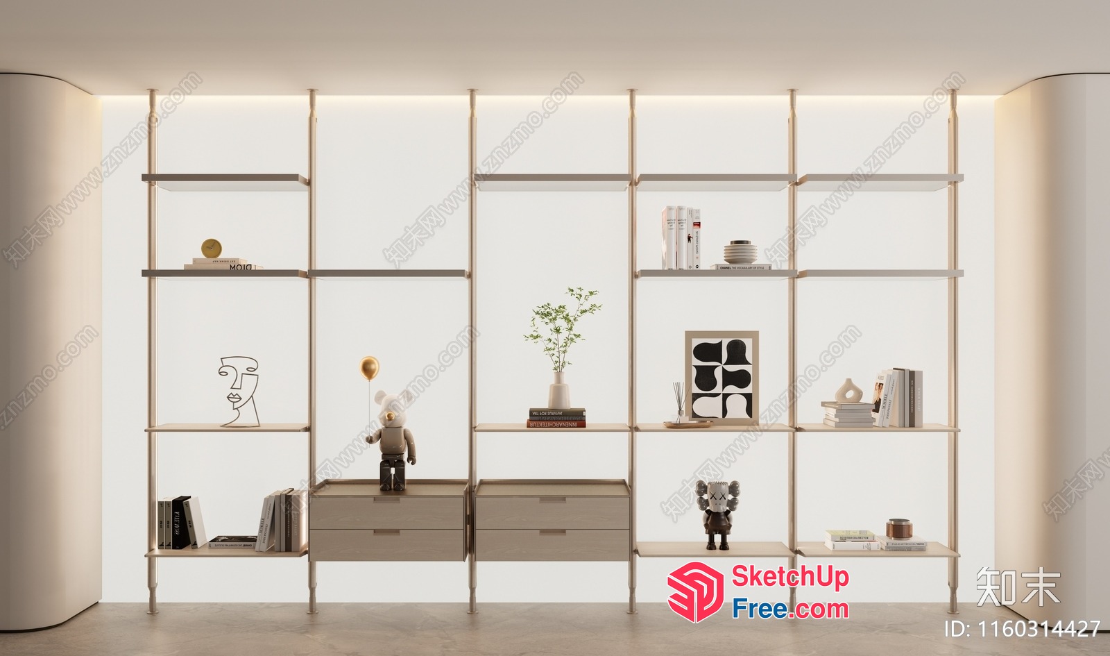 Minimalist Modern Shelving Unit With Decorative Items 3D SketchUp File