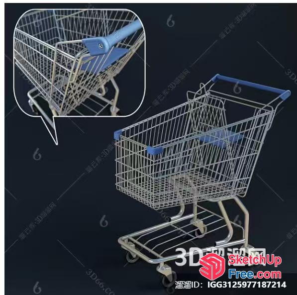 3D Rendering Of A Shopping Cart With Wheels 3D SketchUp File
