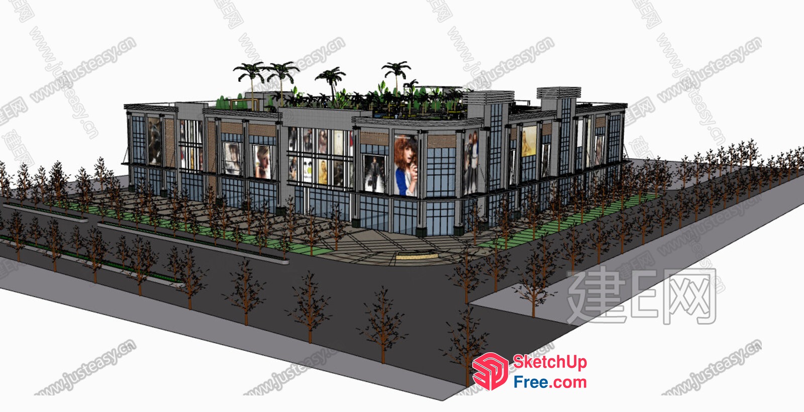 Modern Villa With Glass Curtain Wall And Rooftop Garden 3D SketchUp File
