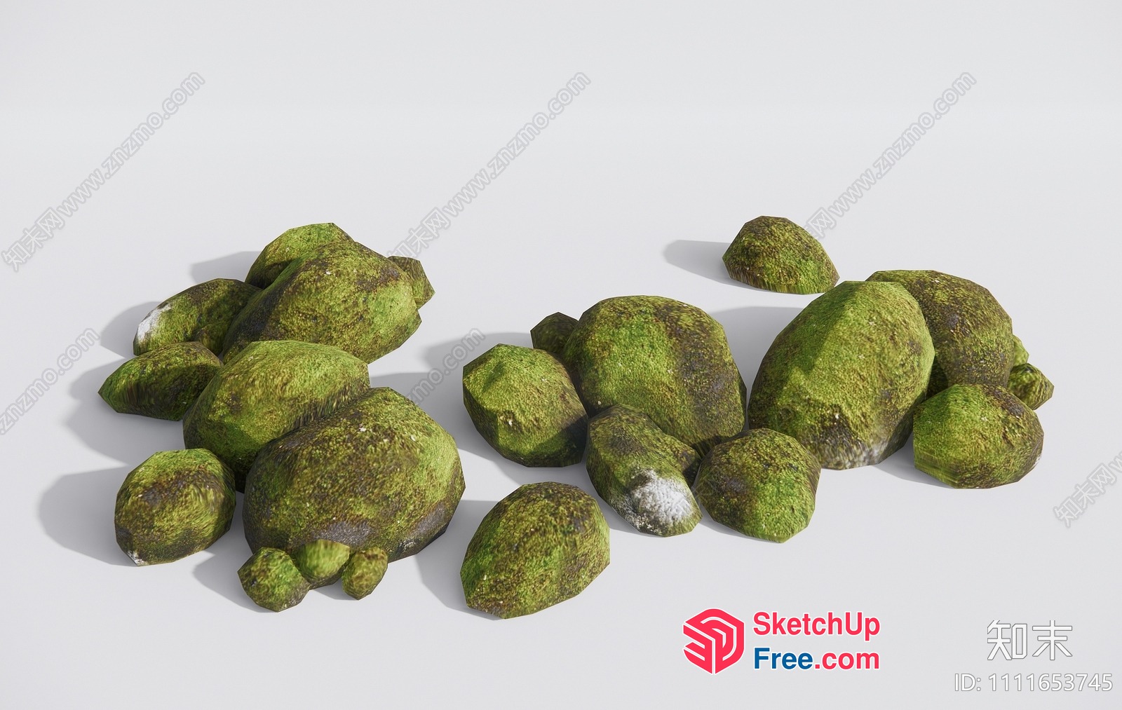 A Cluster Of Mossy Green Stones 3D SketchUp File