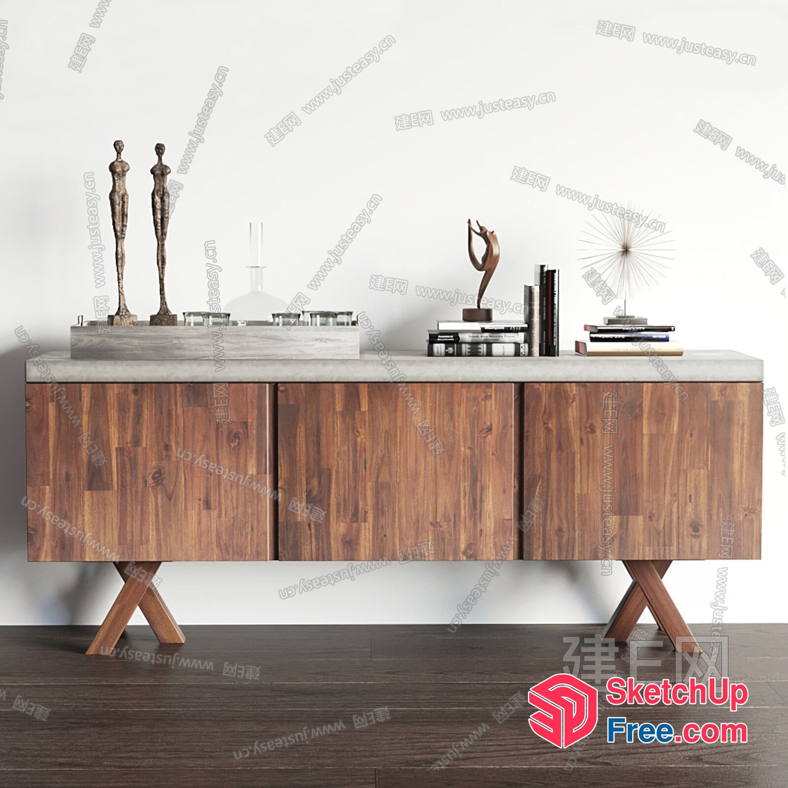 Modern Wood And Concrete Sideboard 3D SketchUp File