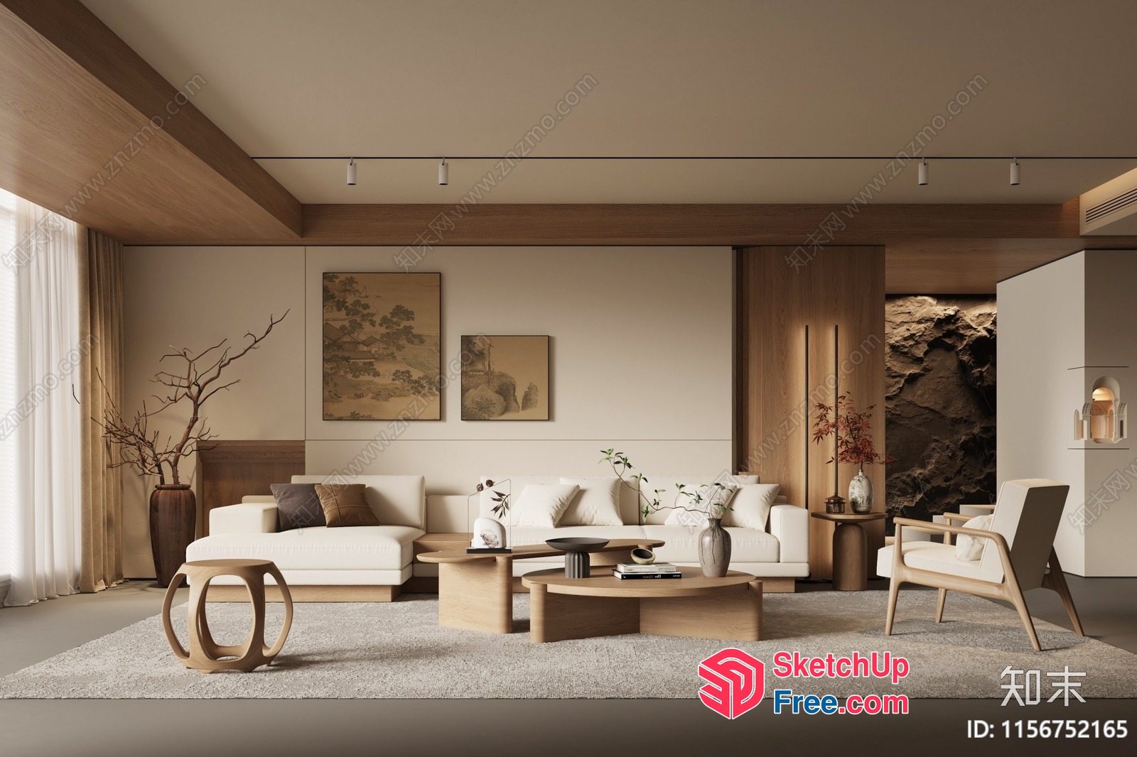 Modern Japanese-Inspired Living Room 3D SketchUp File
