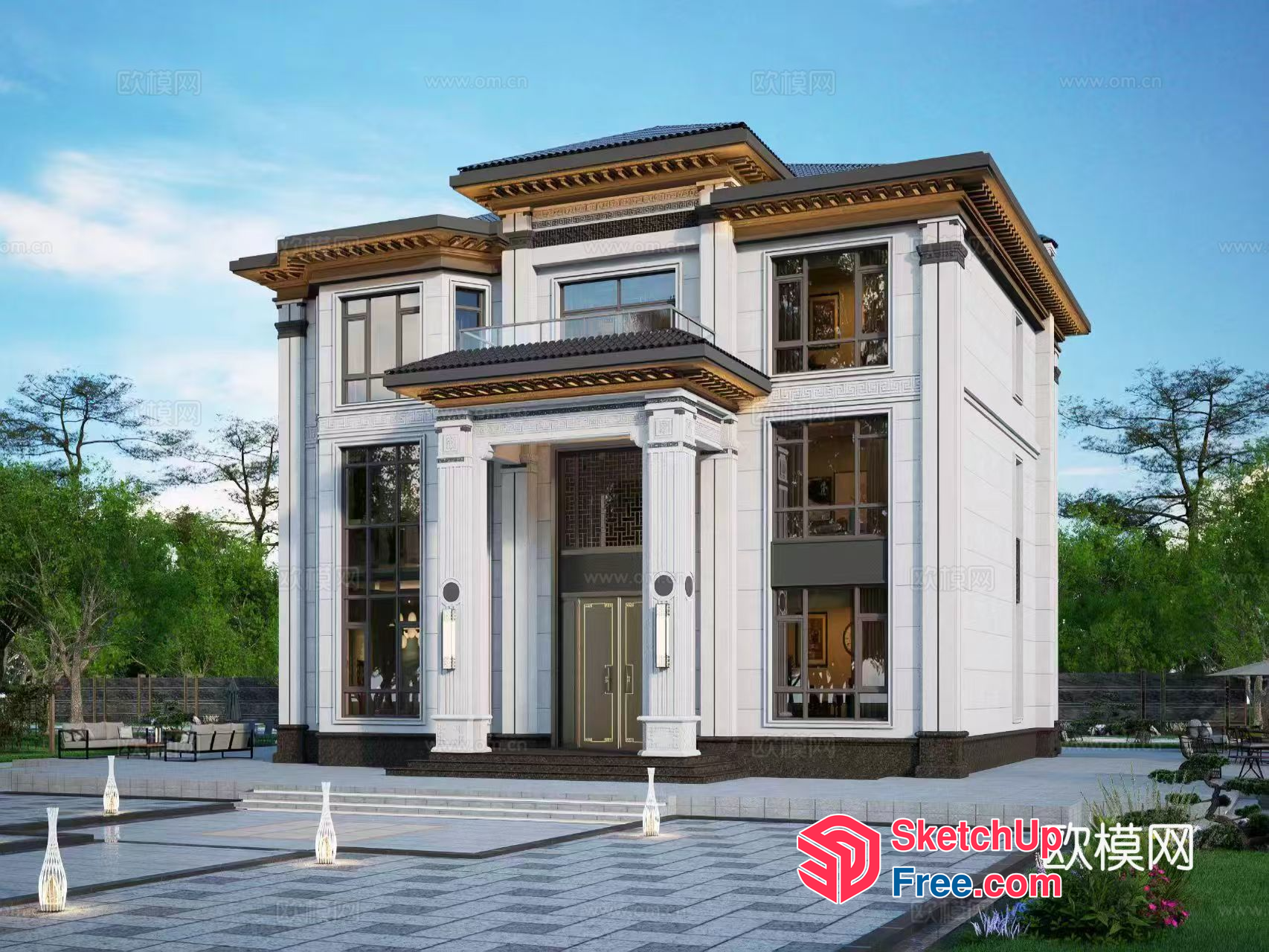 Elegant Classical Style Villa Exterior 3D SketchUp File